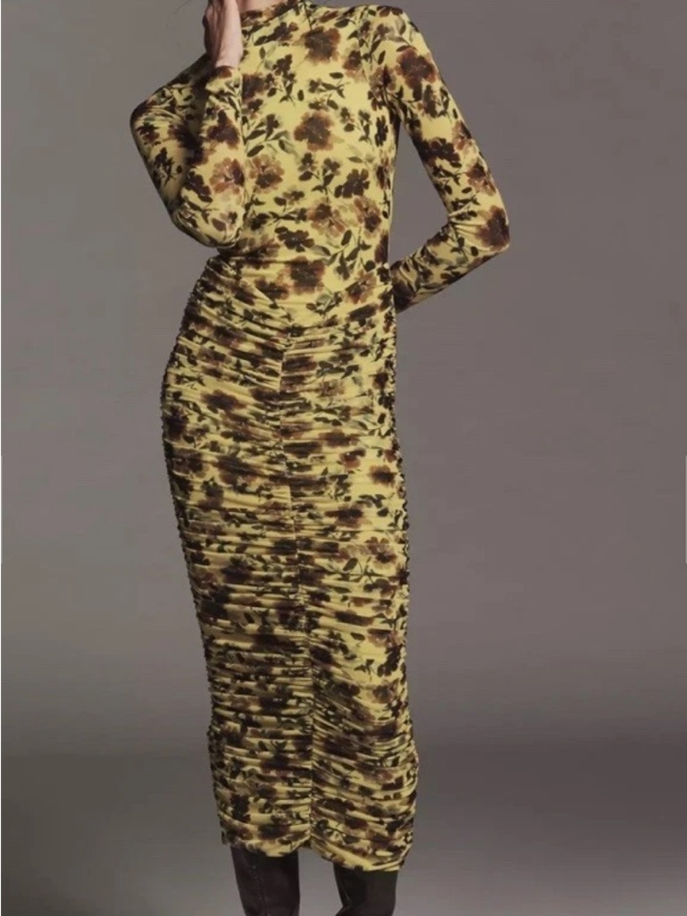 AFRM Cruz Anthropologie Yellow Mesh Floral Maxi Cut Out Back Dress Large New NWT - Picture 1 of 16